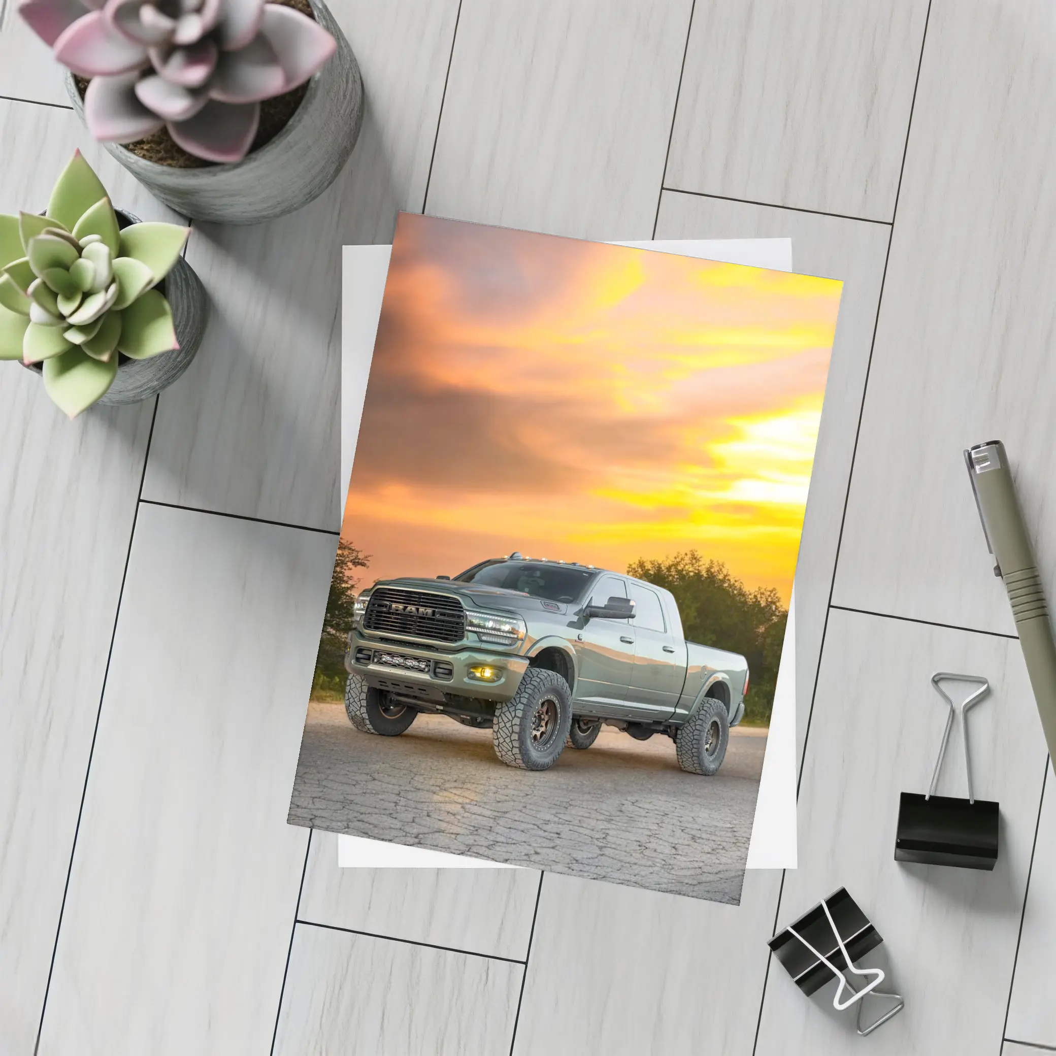 Ram Truck Lifted Green Sunset Sky – Postcards