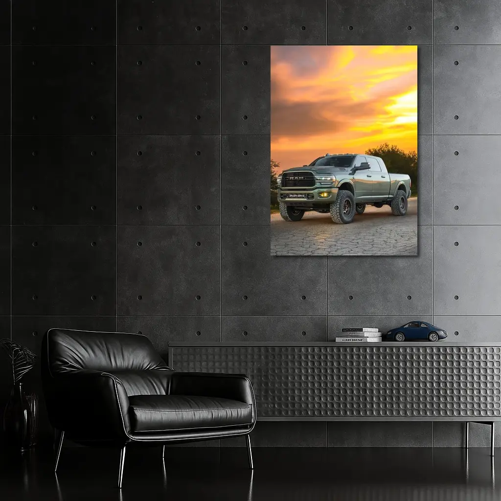 Ram Truck Lifted Green Sunset Sky – Wall Art