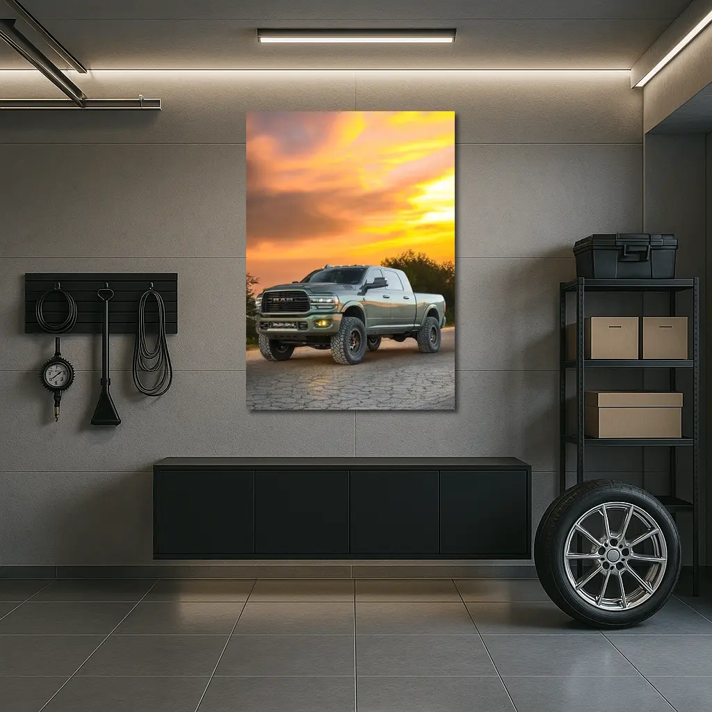 Ram Truck Lifted Green Sunset Sky – Wall Art