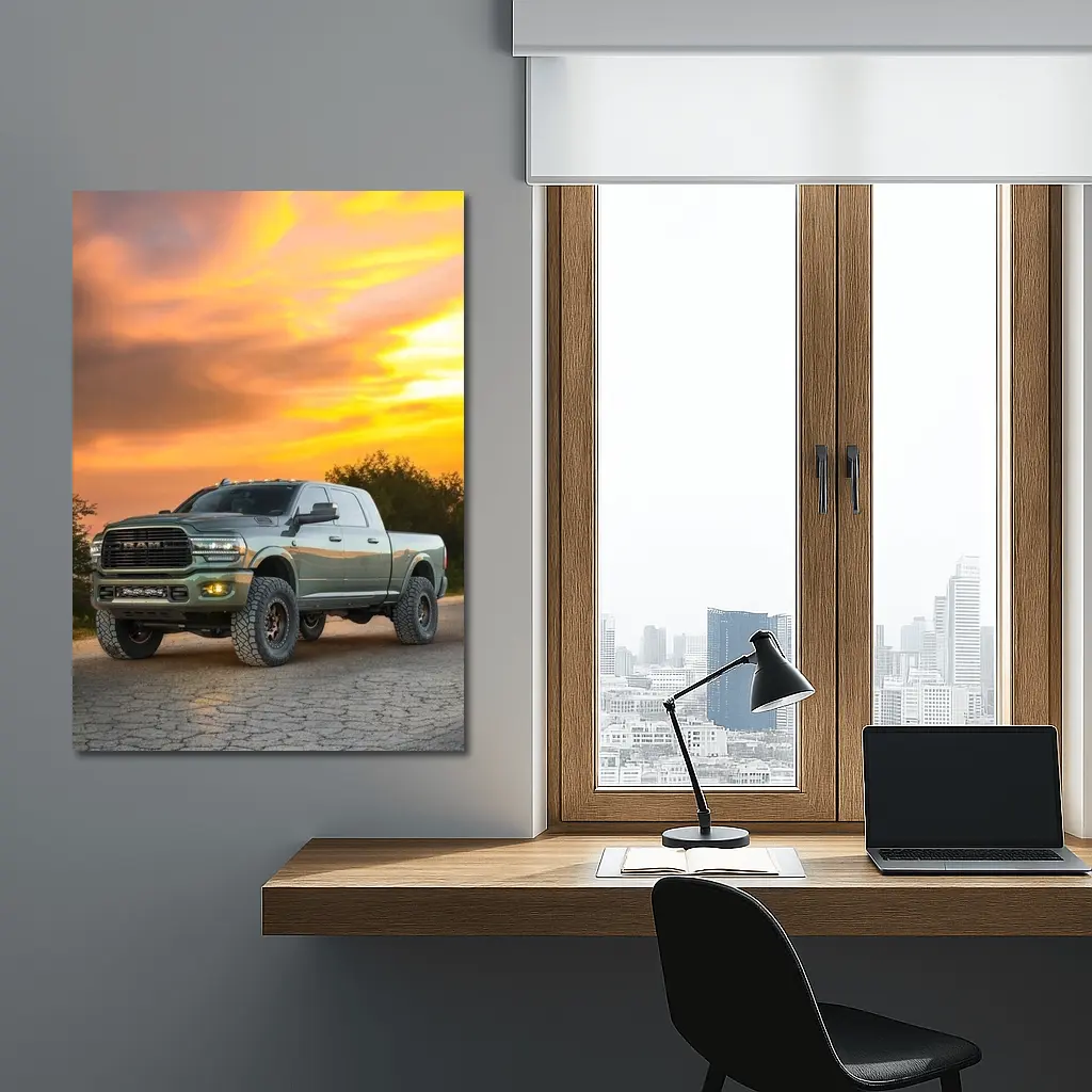Ram Truck Lifted Green Sunset Sky – Wall Art