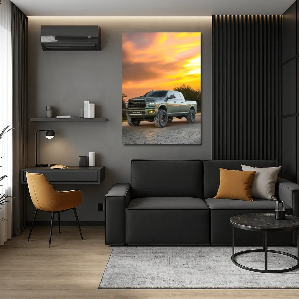 Ram Truck Lifted Green Sunset Sky – Wall Art