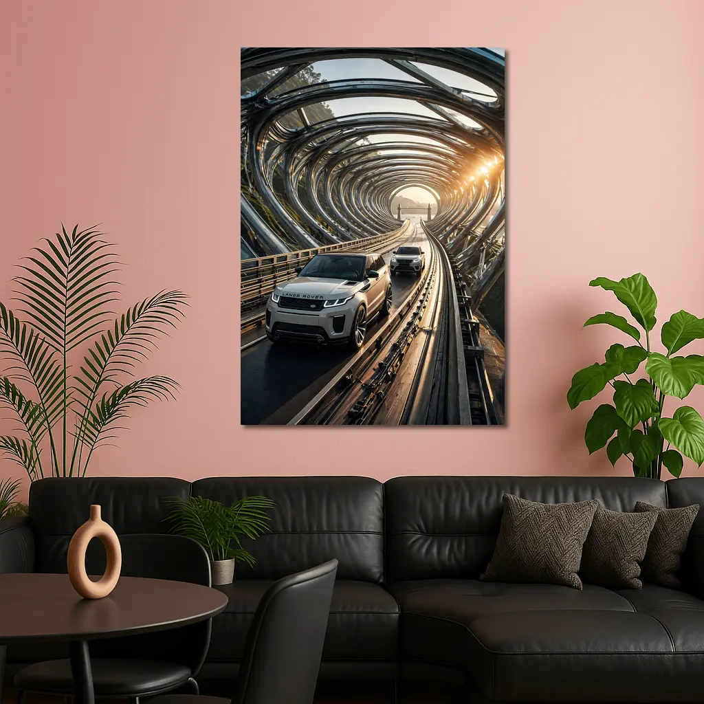 Range Rover Evoque Driving Through Futuristic Tunnel – Wall Art