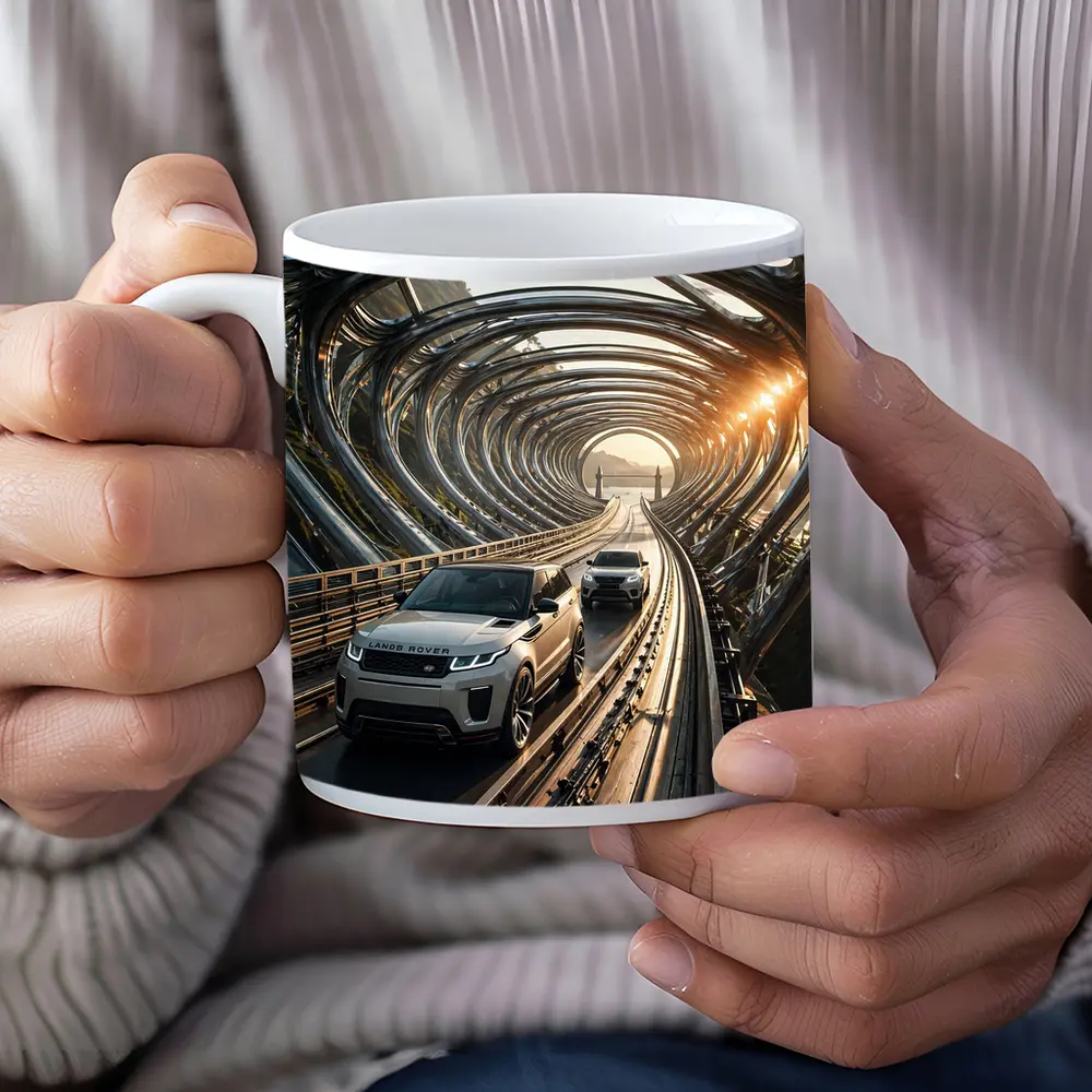 Range Rover Evoque Driving Through Futuristic Tunnel – Mugs