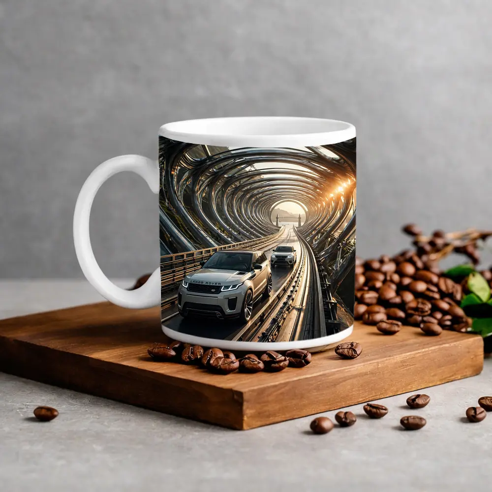 Range Rover Evoque Driving Through Futuristic Tunnel – Mugs