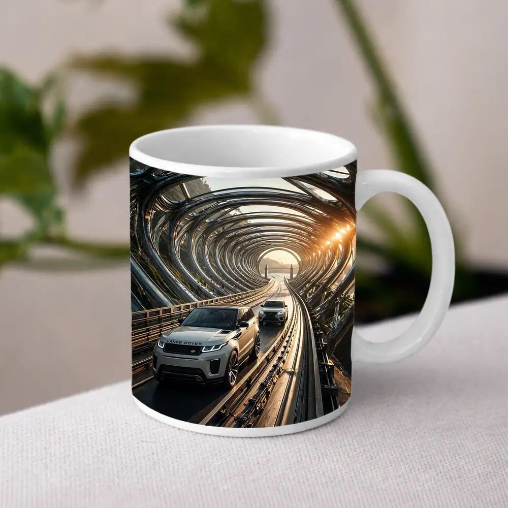 Range Rover Evoque Driving Through Futuristic Tunnel – Mugs