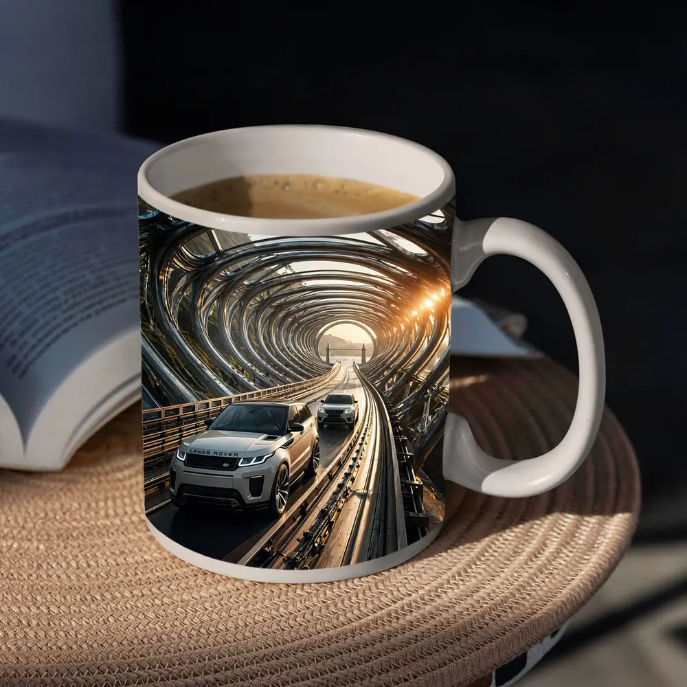 Range Rover Evoque Driving Through Futuristic Tunnel – Mugs