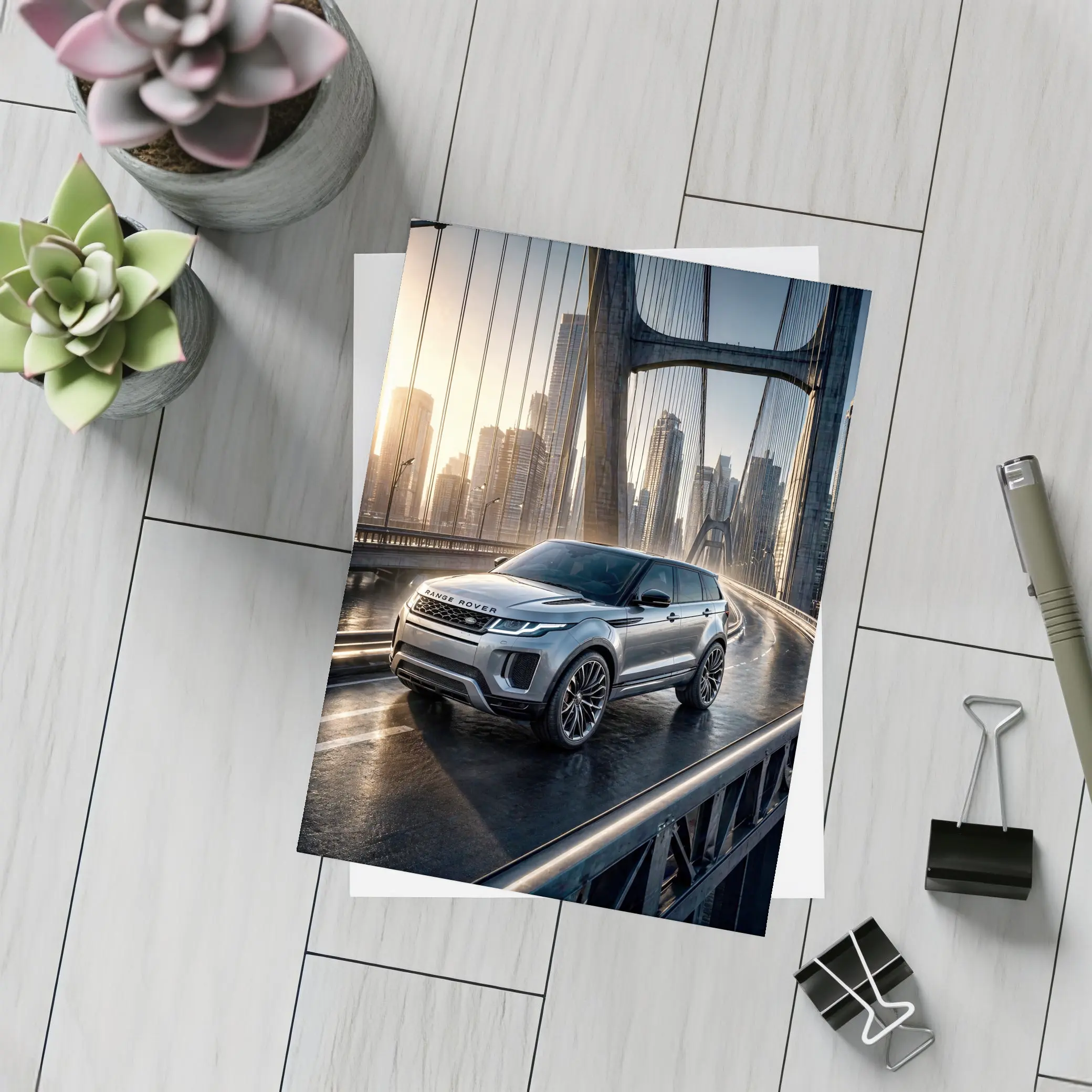Range Rover Evoque On City Bridge – Postcards