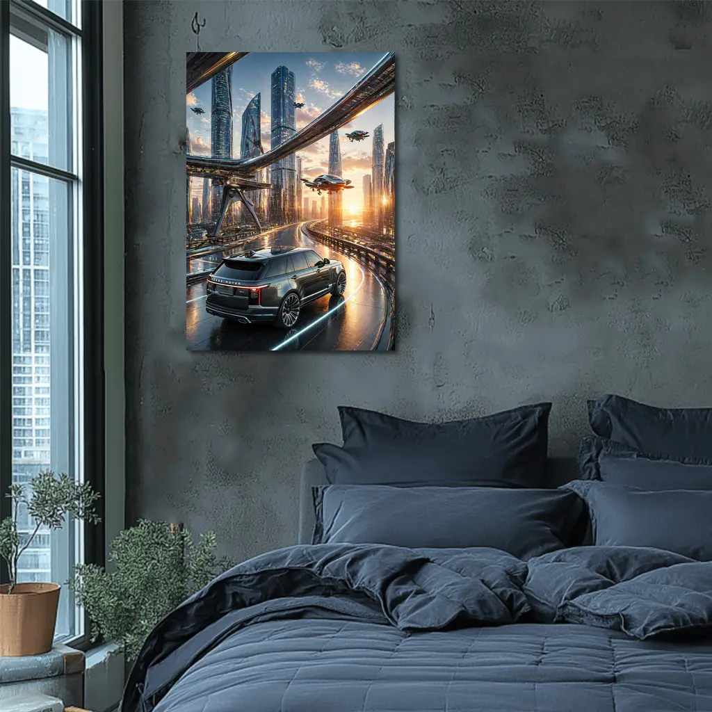 Range Rover SUV Futuristic City Skyline Drive – Wall Art