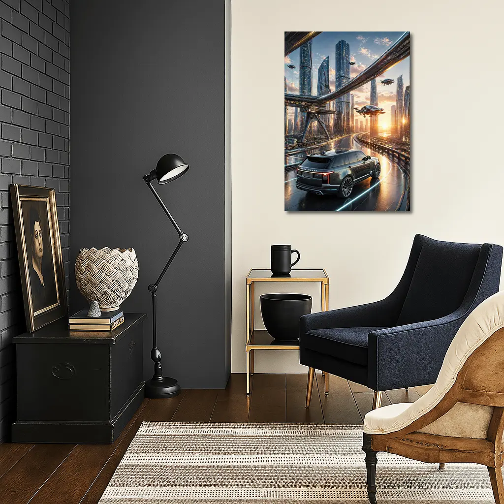 Range Rover SUV Futuristic City Skyline Drive – Wall Art