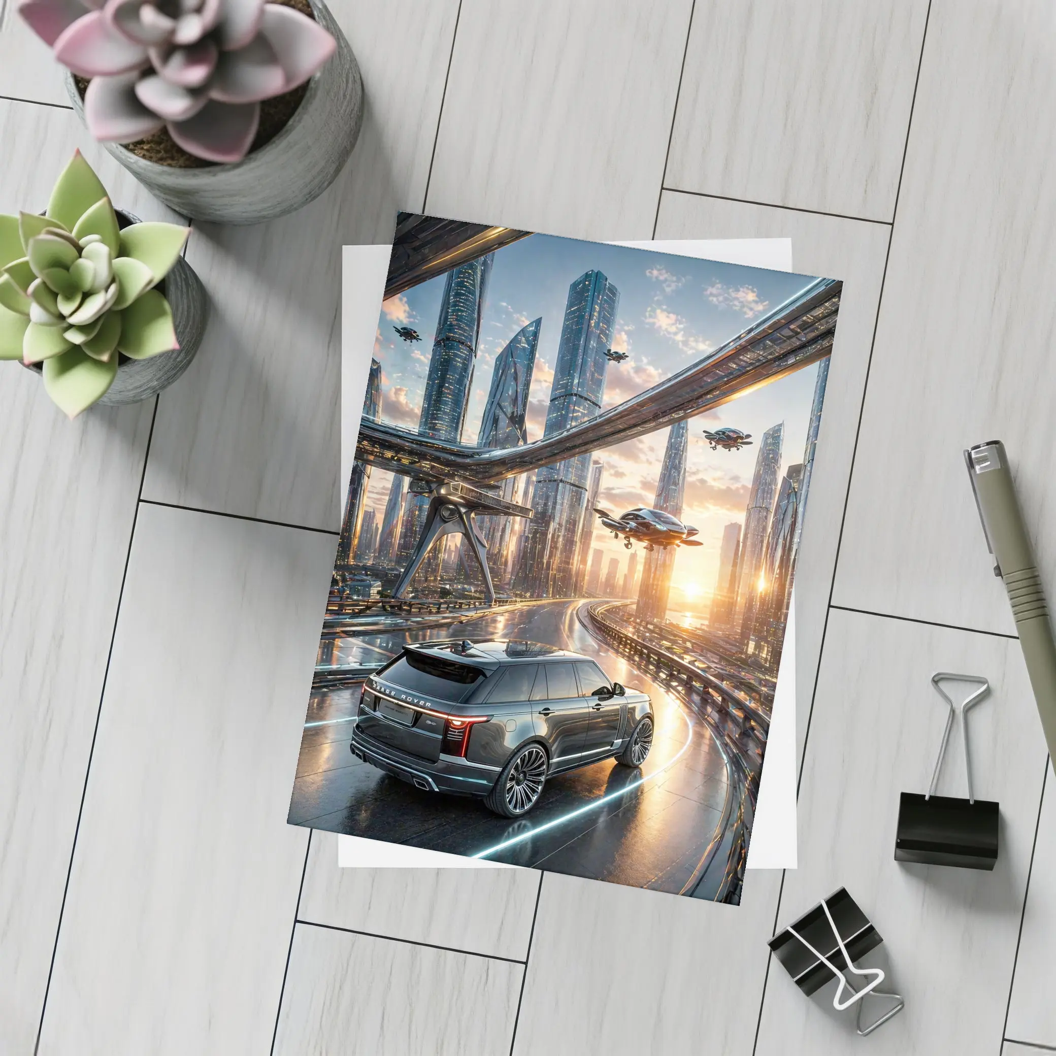 Range Rover SUV Futuristic City Skyline Drive – Postcards