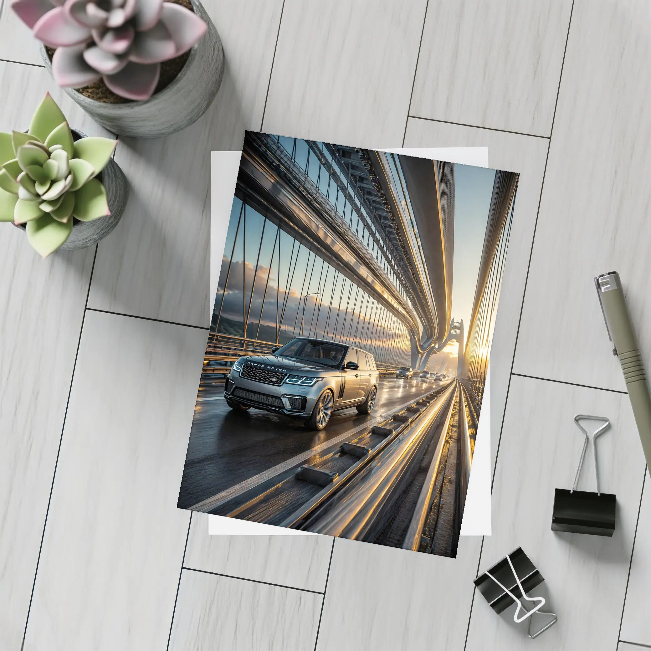 Range Rover SV On Suspension Bridge Sunset – Postcards