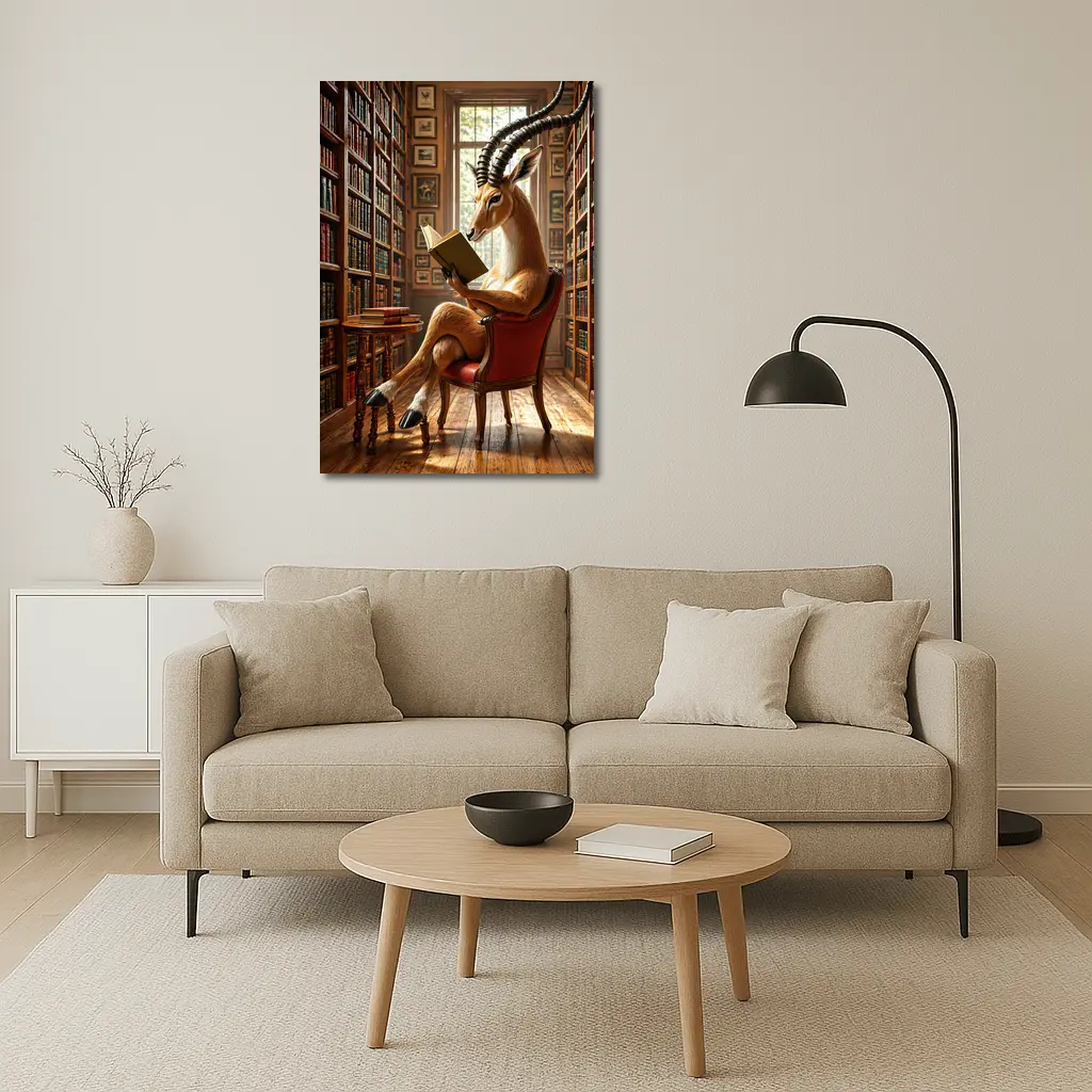 Antelope Reading Book in Grand Library – Wall Art