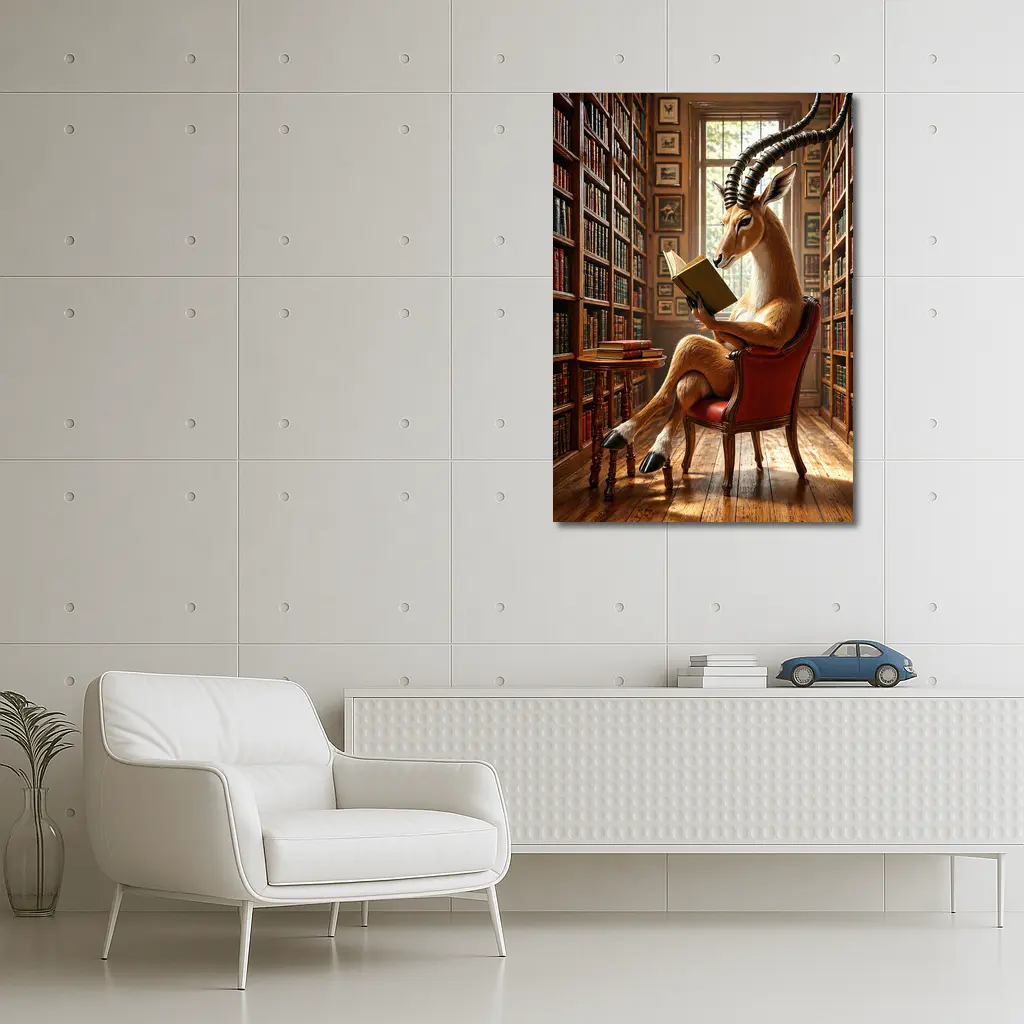 Antelope Reading Book in Grand Library – Wall Art