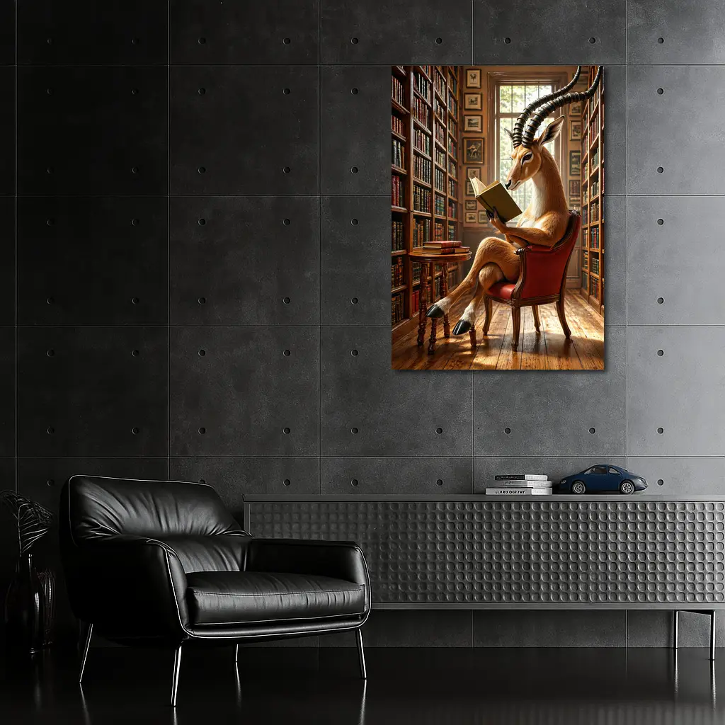 Antelope Reading Book in Grand Library – Wall Art