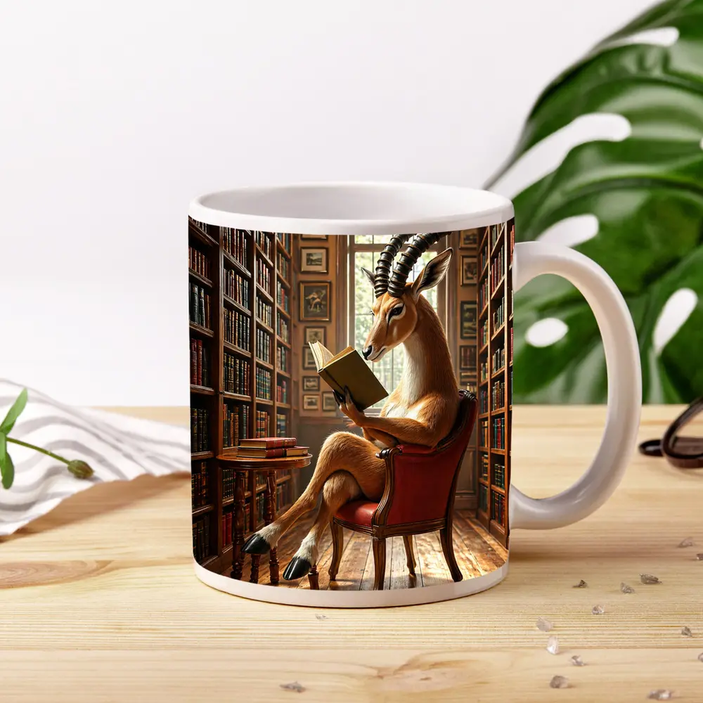 Antelope Reading Book in Grand Library – Mugs