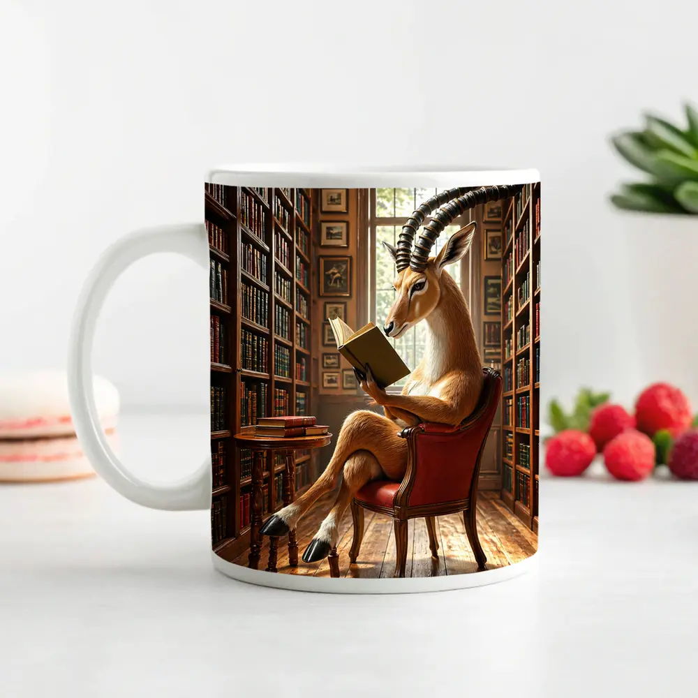Antelope Reading Book in Grand Library – Mugs