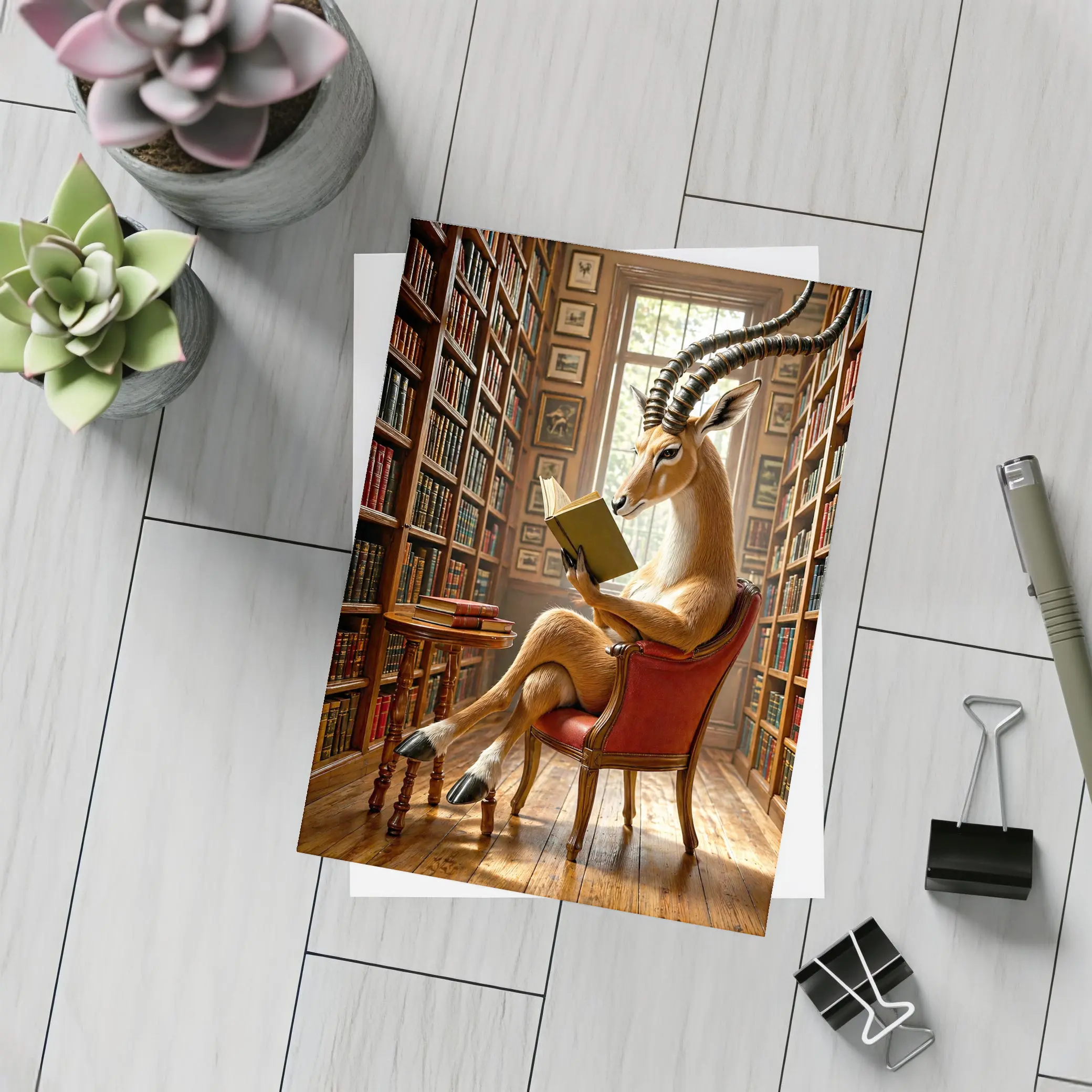 Antelope Reading Book in Grand Library – Postcards