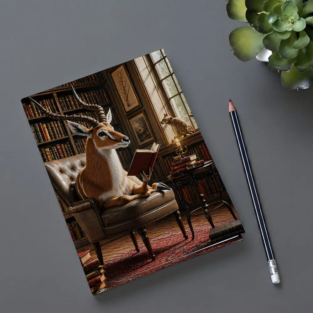 Antelope Reading Book in Cozy Library – Notebooks