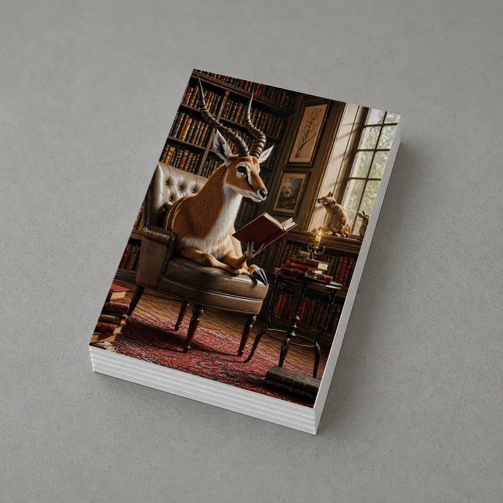 Antelope Reading Book in Cozy Library – Postcards