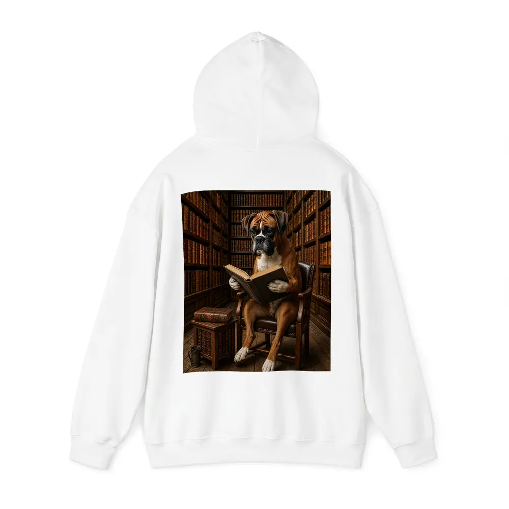 Boxer Dog Reading Book In Library – Hoodies