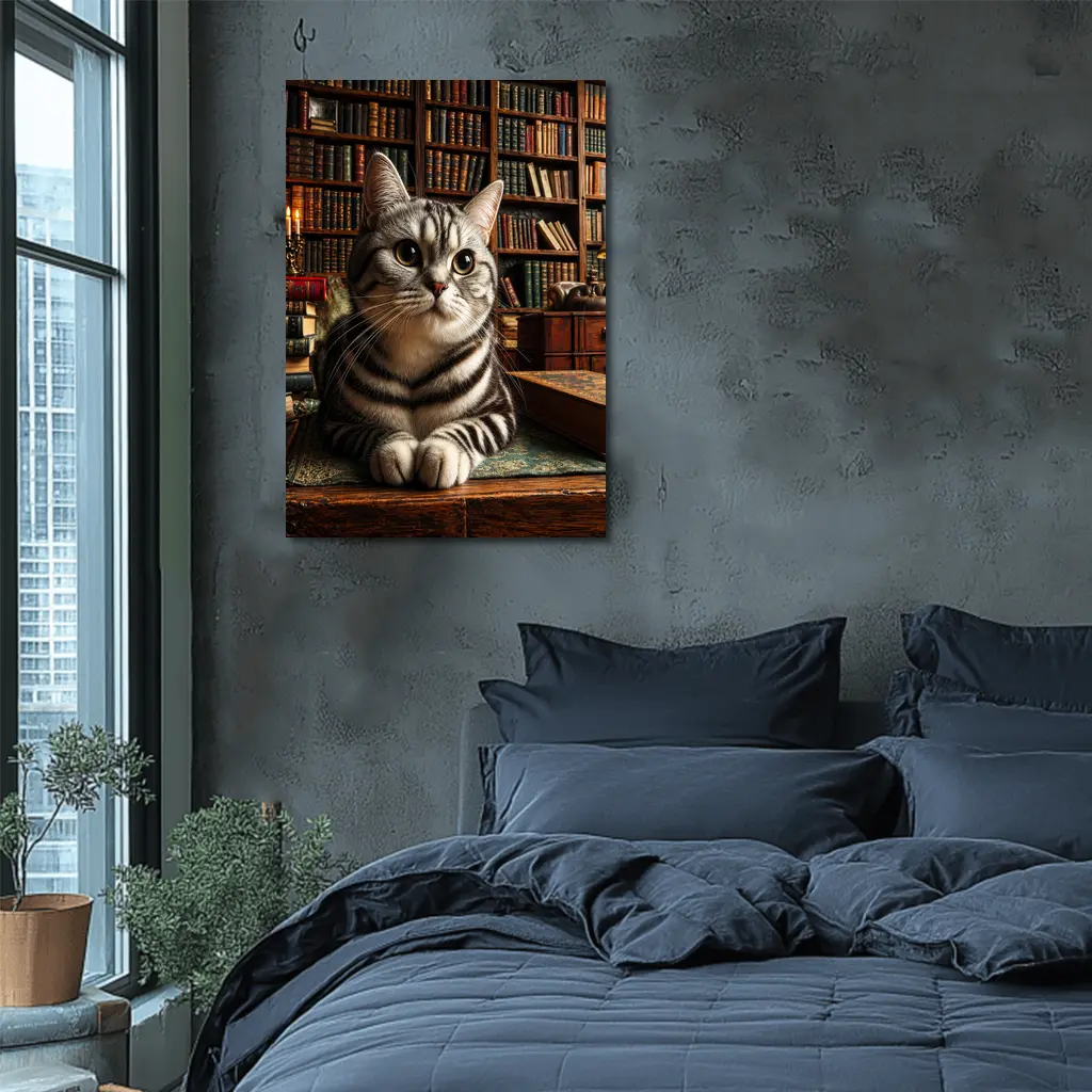 American Shorthair Cat in Classic Library – Wall Art