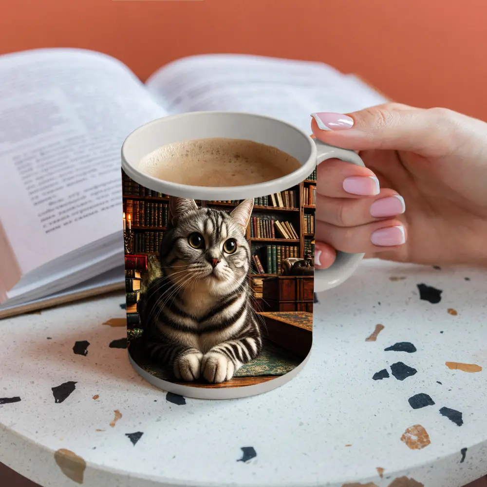 American Shorthair Cat in Classic Library – Mugs