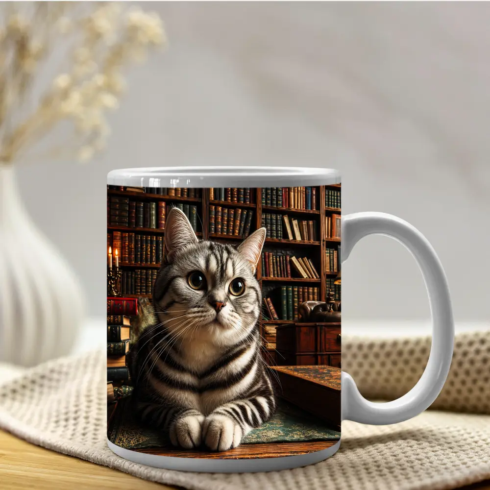 American Shorthair Cat in Classic Library – Mugs
