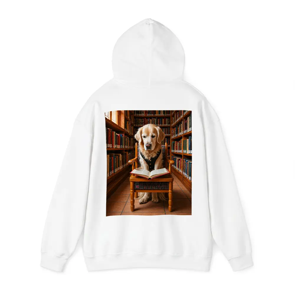 Golden Retriever Reading Book In Library – Hoodies