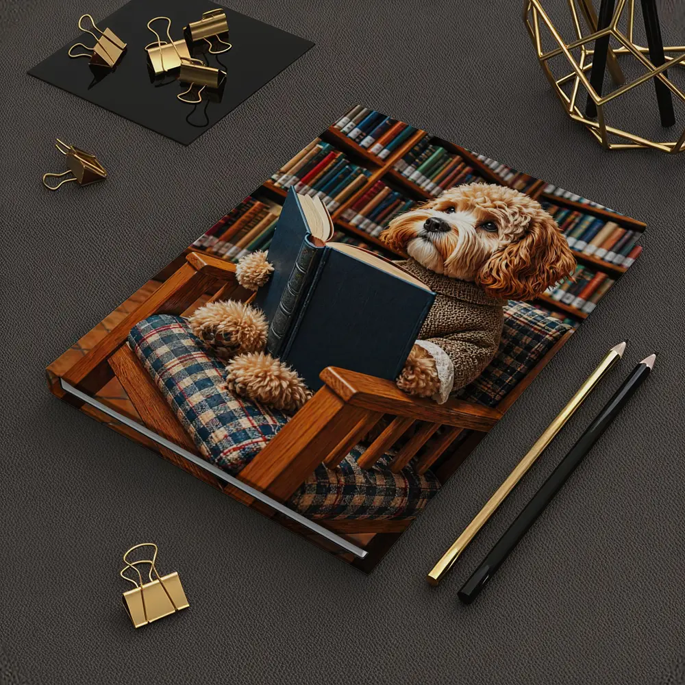 Cockapoo Dog Reading Book in Library – Notebooks