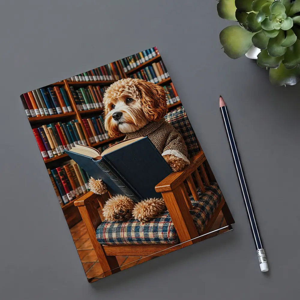 Cockapoo Dog Reading Book in Library – Notebooks