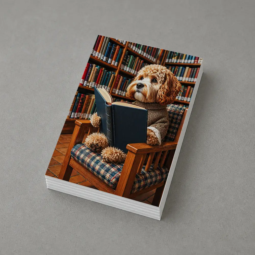 Cockapoo Dog Reading Book in Library – Postcards