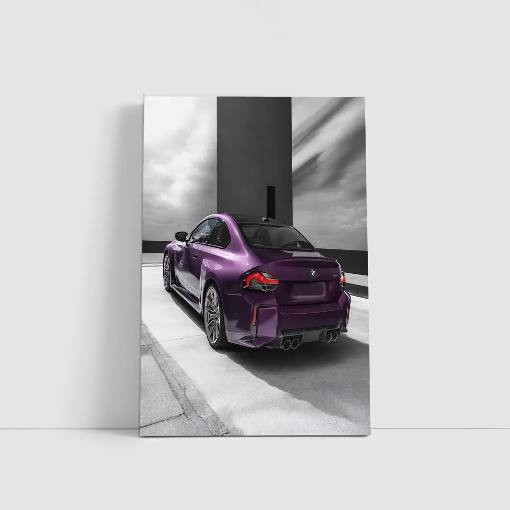 Purple BMW M2 Rear View Gray Background – Wall Art