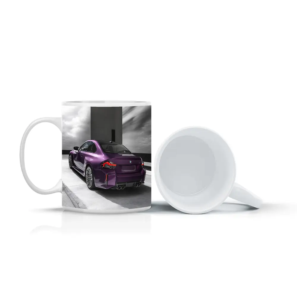 Purple BMW M2 Rear View Gray Background – Mugs