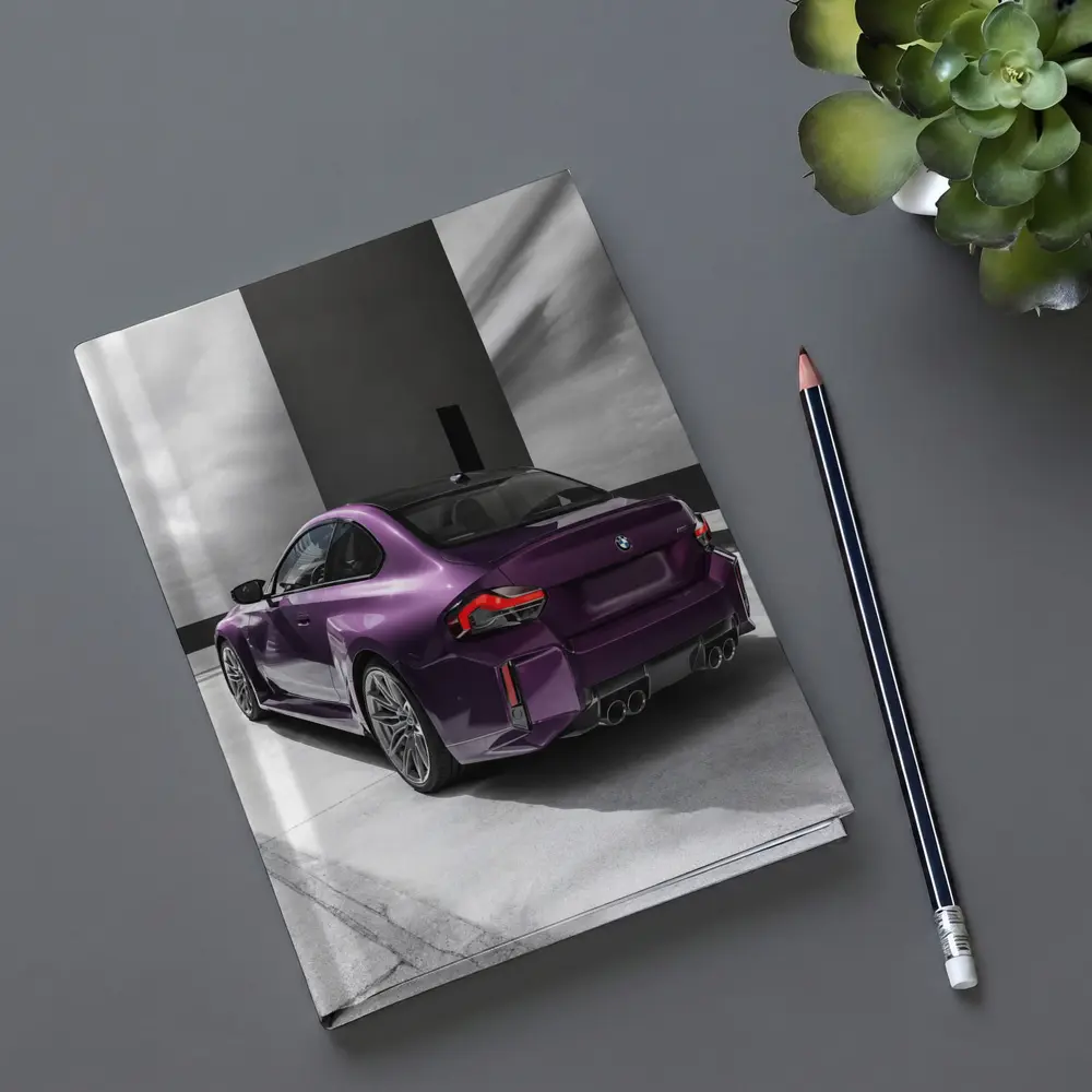 Purple BMW M2 Rear View Gray Background – Notebooks