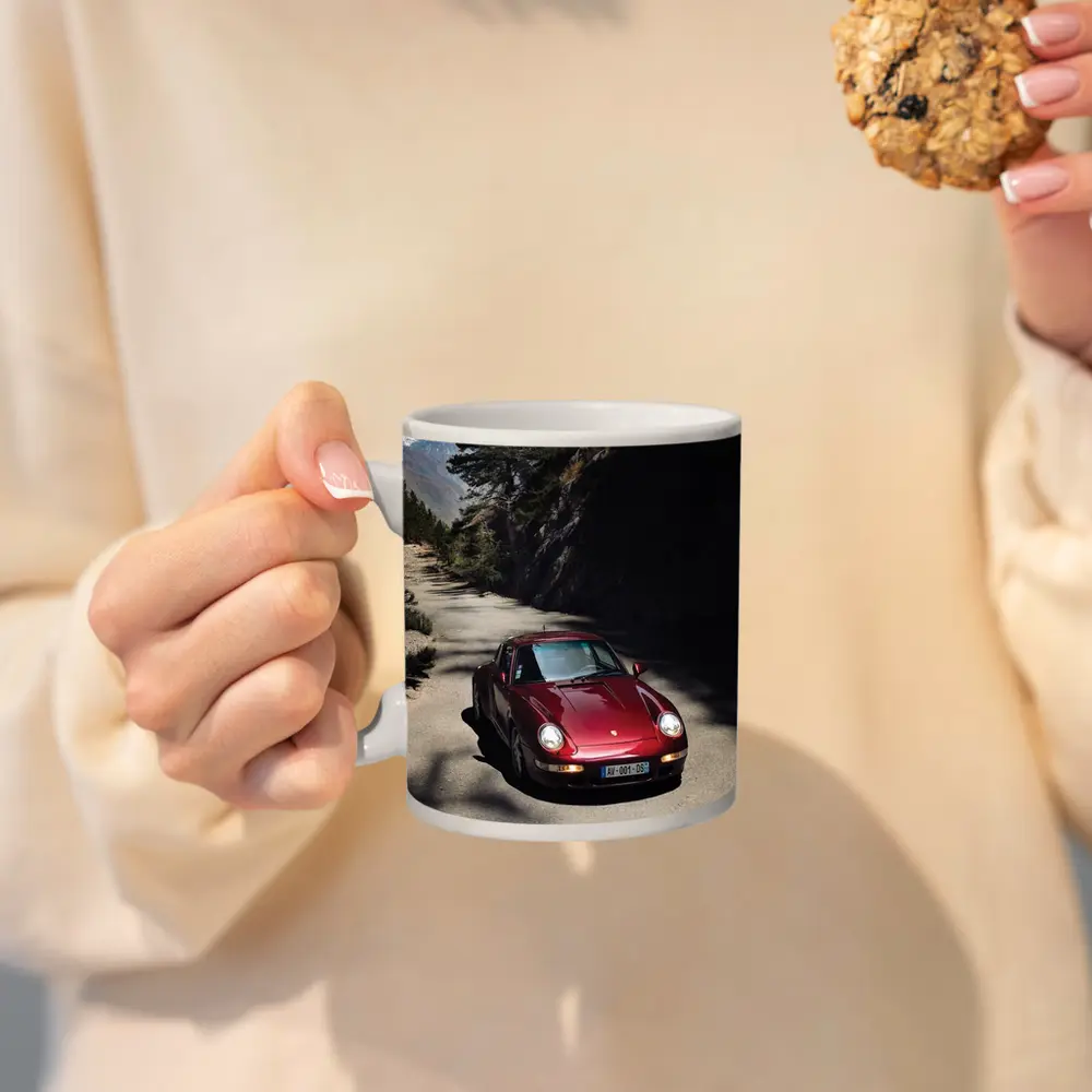 Red Porsche 911 On Alpine Mountain Road – Mugs