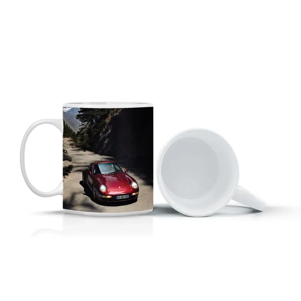 Red Porsche 911 On Alpine Mountain Road – Mugs