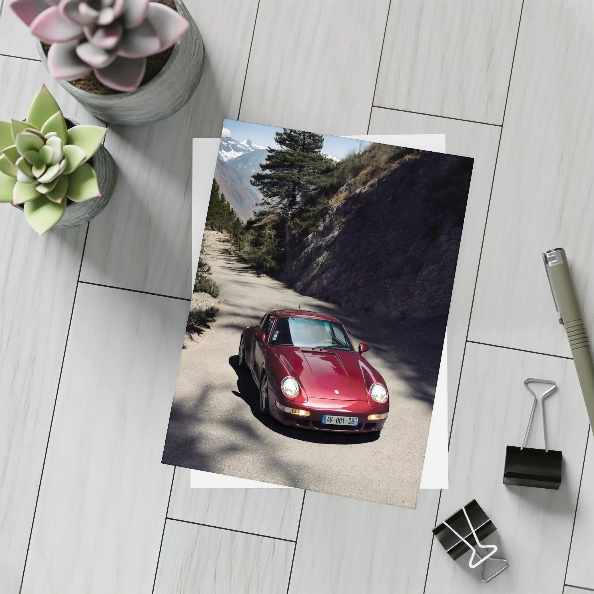 Red Porsche 911 On Alpine Mountain Road – Postcards