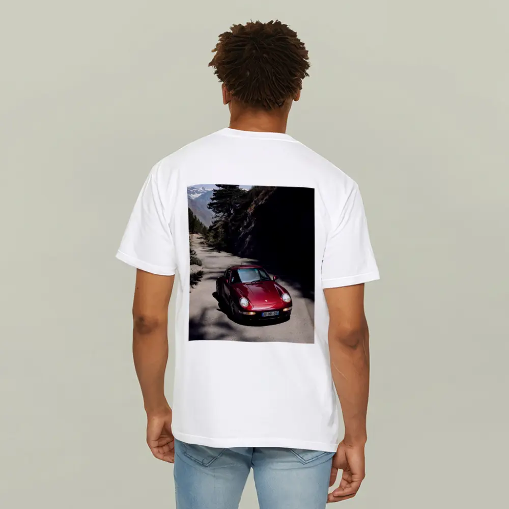 Red Porsche 911 On Alpine Mountain Road – T-Shirts