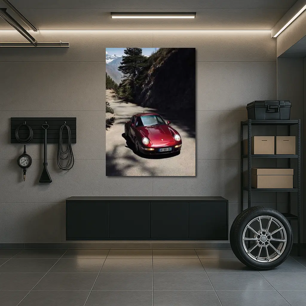 Red Porsche 911 On Alpine Mountain Road – Wall Art