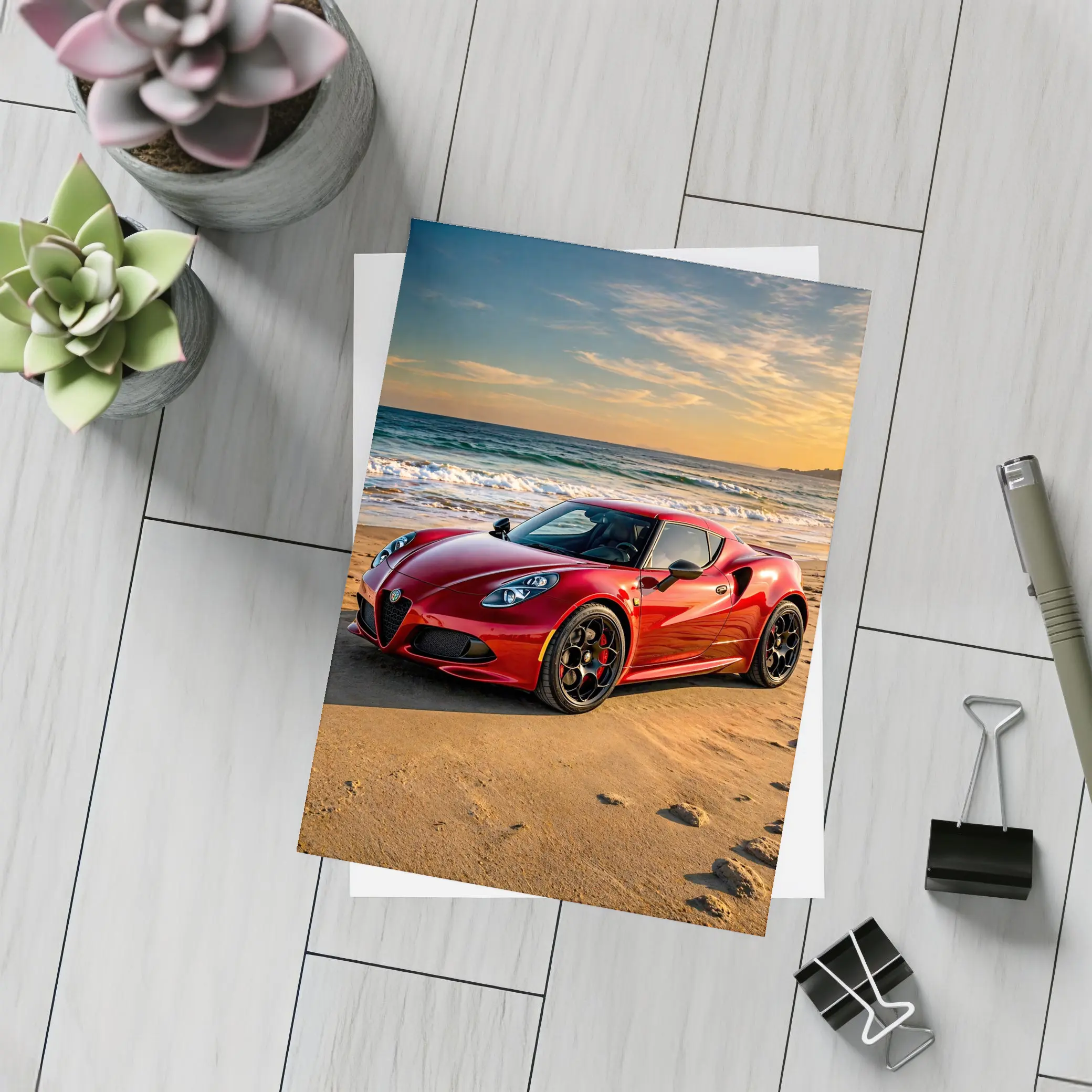 Alfa Romeo 4C Red Beach Sunset – Postcards