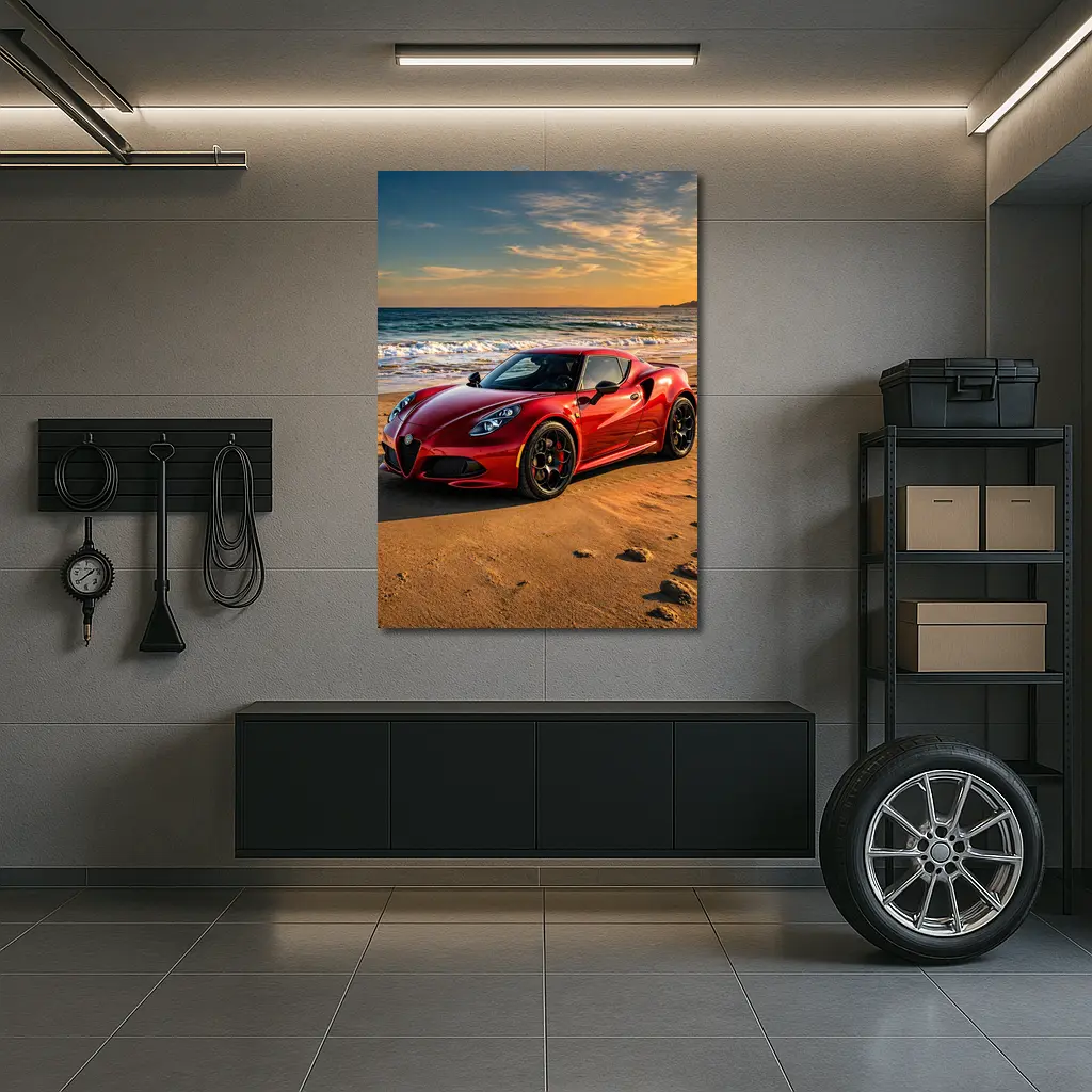 Alfa Romeo 4C Red Beach Sunset – Wall Art