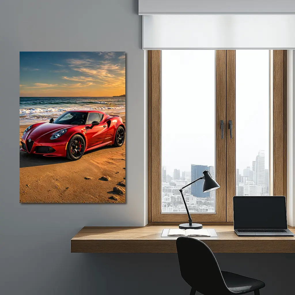Alfa Romeo 4C Red Beach Sunset – Wall Art
