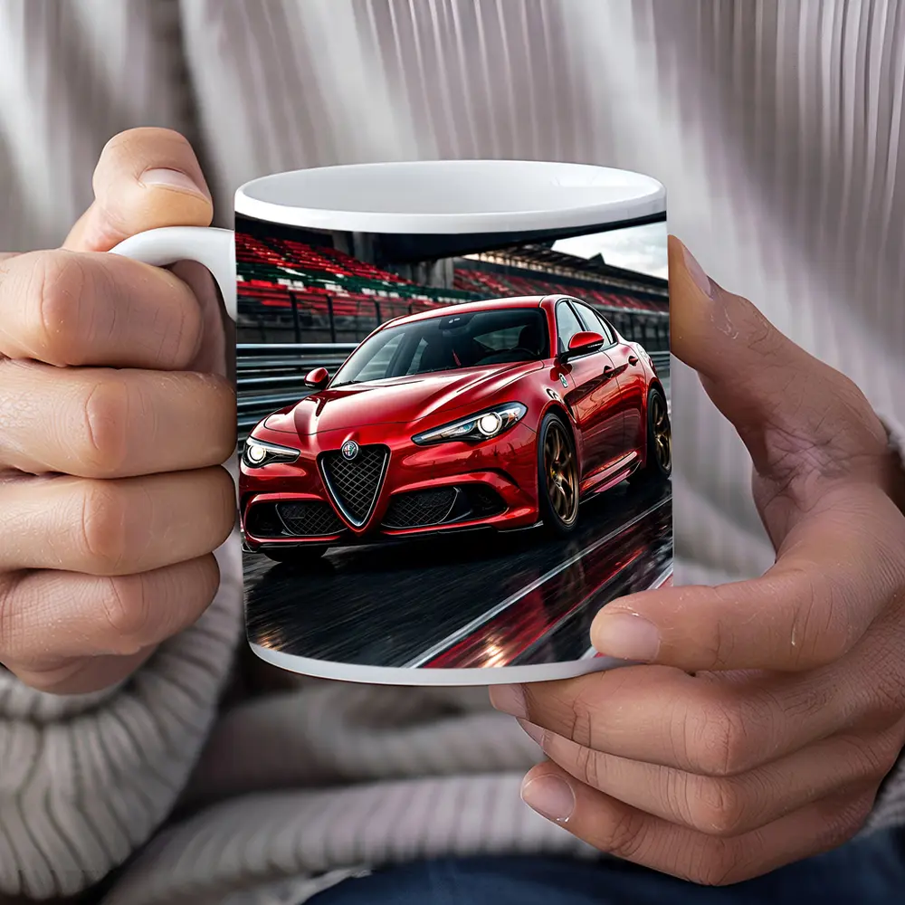 Alfa Romeo Giulia Red Racing Track Scene – Mugs