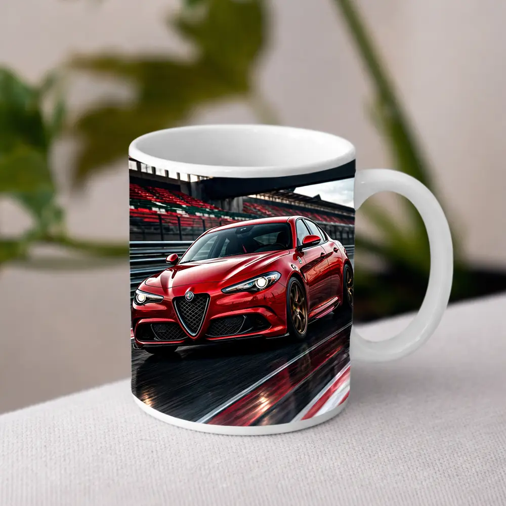 Alfa Romeo Giulia Red Racing Track Scene – Mugs