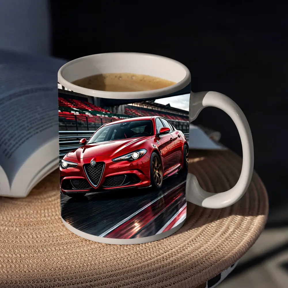 Alfa Romeo Giulia Red Racing Track Scene – Mugs