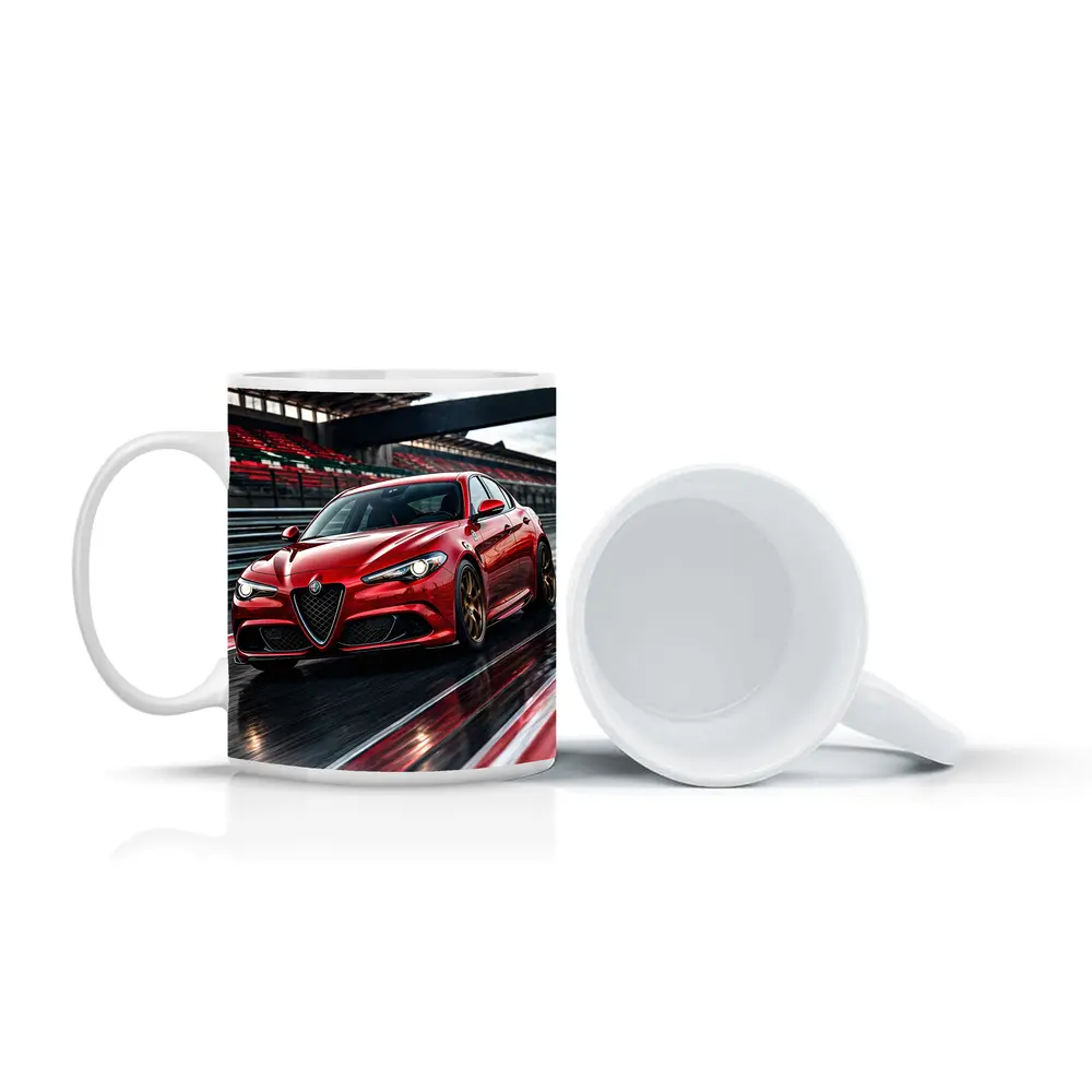 Alfa Romeo Giulia Red Racing Track Scene – Mugs