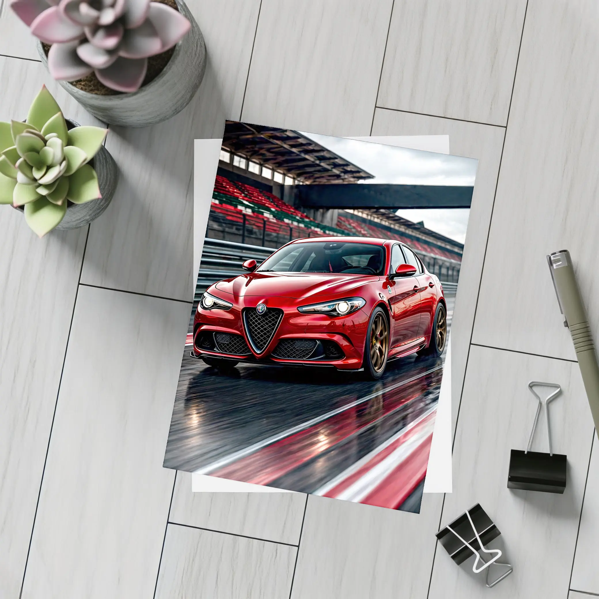 Alfa Romeo Giulia Red Racing Track Scene – Postcards