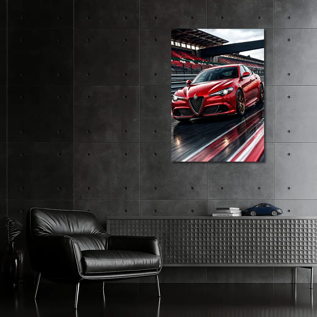 Alfa Romeo Giulia Red Racing Track Scene – Wall Art