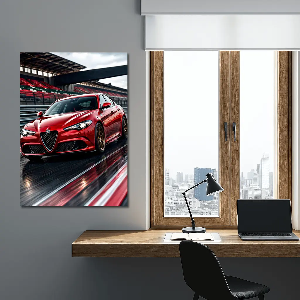 Alfa Romeo Giulia Red Racing Track Scene – Wall Art