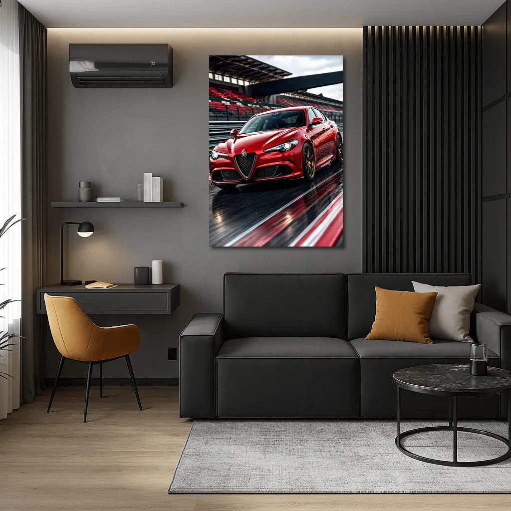 Alfa Romeo Giulia Red Racing Track Scene – Wall Art